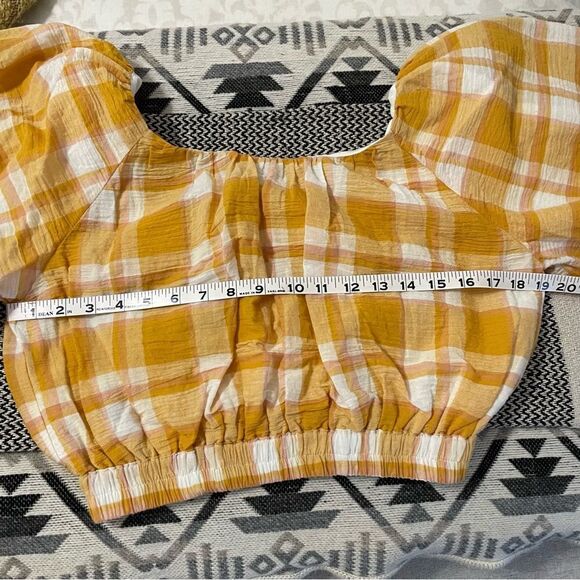 MNG by Mango Yellow Plaid Cotton Cropped Peasant Top Sz-S NWT! - Picture 6 of 9